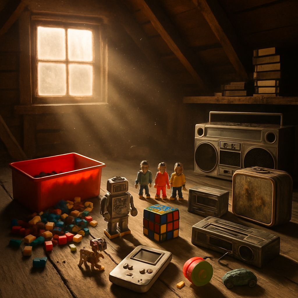 Contextual image of boxed retro toys and collectible displays